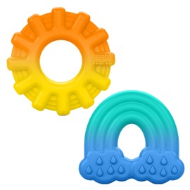 Bright Starts Chance of Smiles Silicone Teether 2-Pk, Easy-Grasp Sun and Rainbow, Unisex, 3 Months+