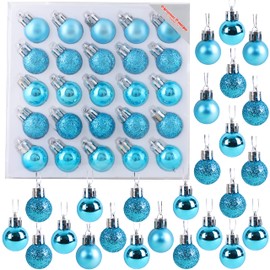 Christmas Concepts® Pack of 25-25mm Mini Christmas Tree Baubles - Shiny, Matte & Glitter Decorated Ornaments (Turquoise)