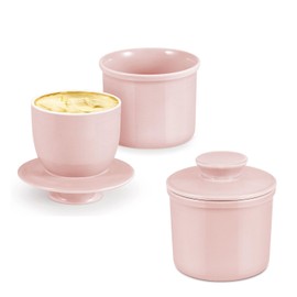 Flexzion Porcelain Butter Crock Butter Keeper, French Butter Dish with Lid, Tabletop Spreadable Soft and Fresh Water Sealed Butter Holder Cafe Retro Collection Farmhouse Decor 2 Pack (Pink)