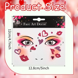 Heart Love Glitter Face Stickers Valentines Gems Face Jewel Rhinestone Sticker Romantic Heart Lip Patterns Self-adhesive Stick On Rave Party Makeup Cosplay Sticker 2Pcs