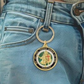 Artisan Owl Armor of God Challenge Coin Keychain | Ephesians 6:13-17 | Breastplate Helmet - Christian Key Chain Commemorative Coin, Gold Plated, (40x3mm, Circle)