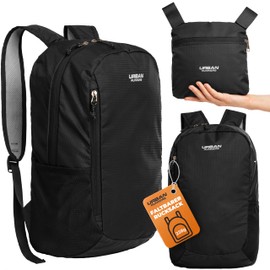 Urban Runners Active Daypack Ultralight Foldable 25L Backpack - Waterproof & Robust, Ideal for Fitness, Outdoor, Travel & Everyday Use - With Extra Velcro Strap for Maximum Versatility, black
