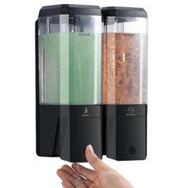 Shower Soap Dispenser No Drill Upgrade Slot Install Shampoo and Conditioner Dispenser Wall Mounted Shampoo Dispenser for Shower Bathroom Large Capacity 500ml x 2 Chamber Black