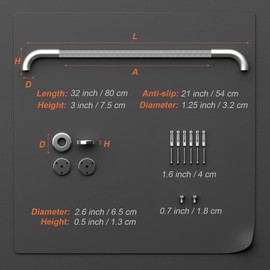 Brushed Nickel Shower Grab Bars 32 Inch, Anti Slip Grab Bar with Knurled Grip, Stainless Steel Bathroom Safety Balance Handrail, Wall Mounted Handicap Bar for Elderly, Textured Senior Grab Bar Handle