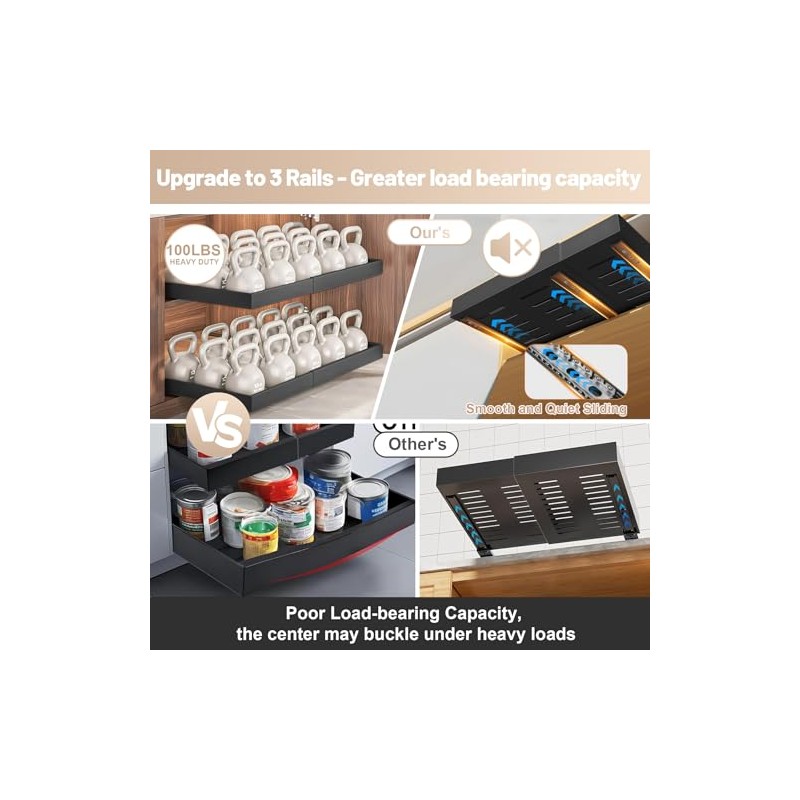 Telescopic Drawer for Gluing, Pack of 2 Extendable Kitchen Drawers,