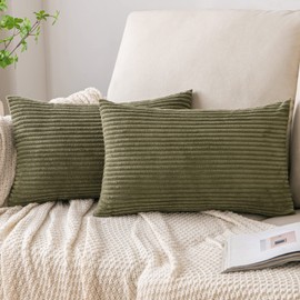 EMEMA Cushion Cover, 40 x 60 cm, Corduroy Cushion Covers, Decorative Cushion Covers, Sofa Cushion, Corduroy Cushion Cover, Decorative Soft, for Sofa, Living Room, Bedroom, Set of 2, Olive Green