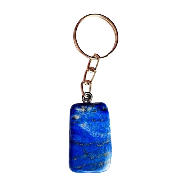 Natural Lapis Lazuli Stone Keychain, Blue Gemstone, Metal key Ring,