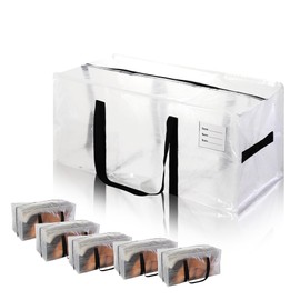 JCBZ 6 Pcs Clear Large Moving Bags,Storage Bags with Black Strudy Side Handles &Tag Pocket,28.7"x14.2"x13"Clothes Storage for Moving Supplies,Clothes Storage,College Dorm