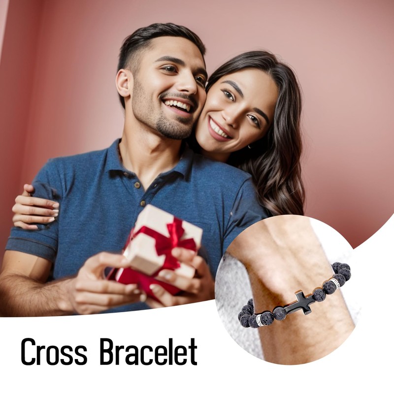 MILAKOO Black Cross Bracelet for Women 8mm Stone Beads Healing