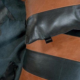 KUIRMODA Lambskin Leather Pillow Cover - Decorative Sofa Cushion Case - Throw Covers for Living Room & Bedroom, 20x20 Inches - Black & Tan Crunch (01) Pack of 2