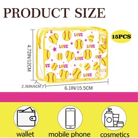 15 Pcs Softball Makeup Bag Gifts Goodies Cosmetic Case Travel Toiletry Handbag Waterproof Zipper Pouch Purses Organizer for Women(8 x 5.6 x 0.78'')