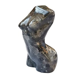 Bacatgem Black Labradorite Healing Crystal Female Model Figurine Sculpture, 2 Inches Carving Pocket Palm Stone Office Decor Decoration