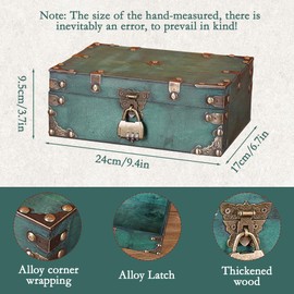 CLIUNT Vintage Wooden Treasure Chest, 24 x 17 x 9.5 cm, Wooden Storage Treasure Chest, Treasure Chest with Combination Lock, Suitable for Storage and Decorating, Grey