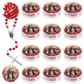 Bucherry 24 Pcs Our Lady of Grace Scented Red Rosary Necklace Party Favor Catholic Gift with Box Rosary Bead Necklace for Funeral Baptism First Communion