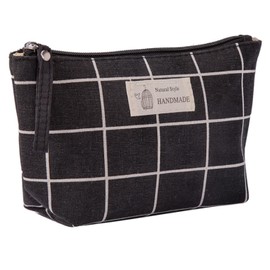 fogman Cosmetic Pouch, Cute, Lightweight, Stylish, Compact, Natural, Animal, Gusset, 2.6 inches (6.5 cm), black lattice