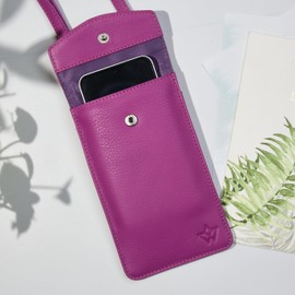 WASAMA Genuine Leather Phone Crossbody Bag With 2 Card Slot With RFID Protection (Fuschia)