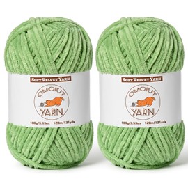 2 Pack Avocado Green Fluffy Velvet Yarn for Crocheting, Chunky Chenille Baby Blanket Yarn for Crochet, Soft Fuzzy Puzzle Yarn for Knitting, (100g/3.53oz Each) Bulky Thick Amigurumi Crochet Yarns