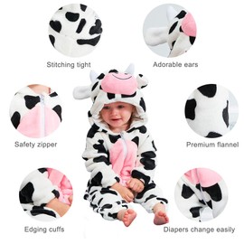 MICHLEY Unisex Baby Boy Girl Hooded Romper Winter Animal Cosplay Jumpsuit Outfit, Cow, 24-30months, Size 110