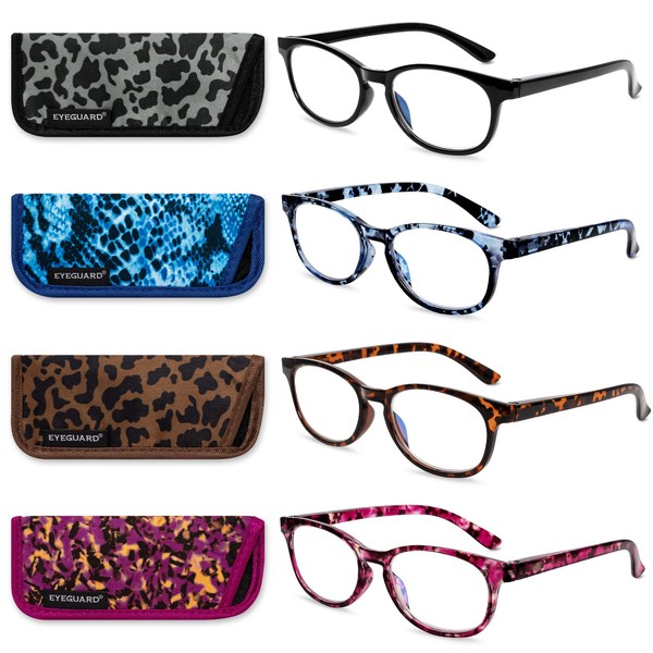EYEGUARD Gafas De Lectura Con Luz Azul, Paquete De 4 Lectores Con Bisagras De Resorte A La Moda Para Gafas De Ordenador