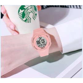 Gosasa Women's Men Youth Square Full Transparent Digital Watch Chronograph Countdown Dual Time Waterproof Watch (Red)