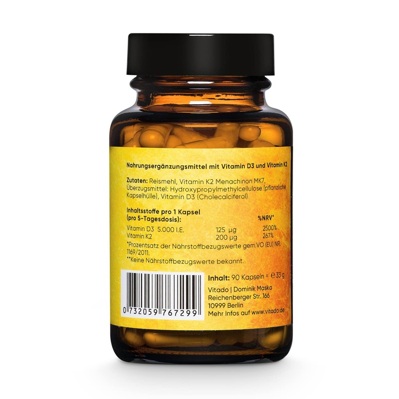 Vitamin D3 + K2 hochdosiert - 5000 IE Vitamin D3