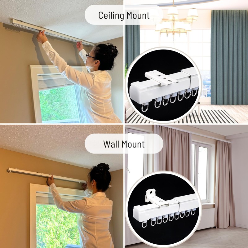 OooWow 3.8 to 6.8 ft Aluminum Retractable Ceiling Curtain Track
