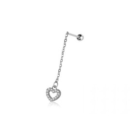 Pierced Owl 20GA 316L Stainless Steel Dangling Chain with CZ Crystal Heart Cartilage Barbell Stud