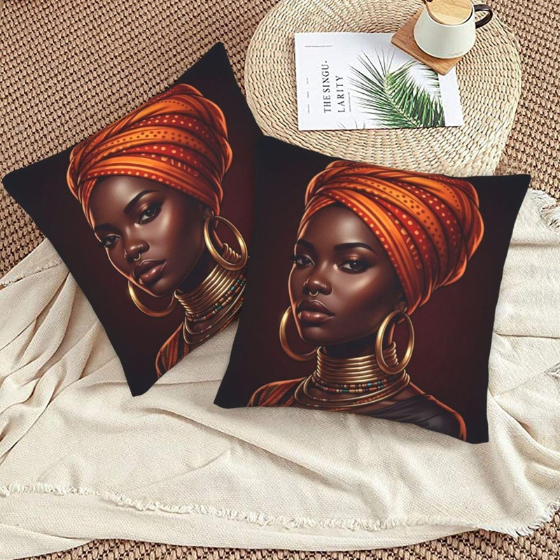 Abucaky Pillowcase Set of 2 African American Black Woman Throw
