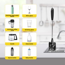 3-in-1 Bottle Brush with Straw Brush, Long Handle Water Bottle Scrubbing Brush, Cup Lid Cleaning Brush, for Sports Water Bottles, Cups, Coffee Mugs, Glasswares, Tumblers, Wine Decanters