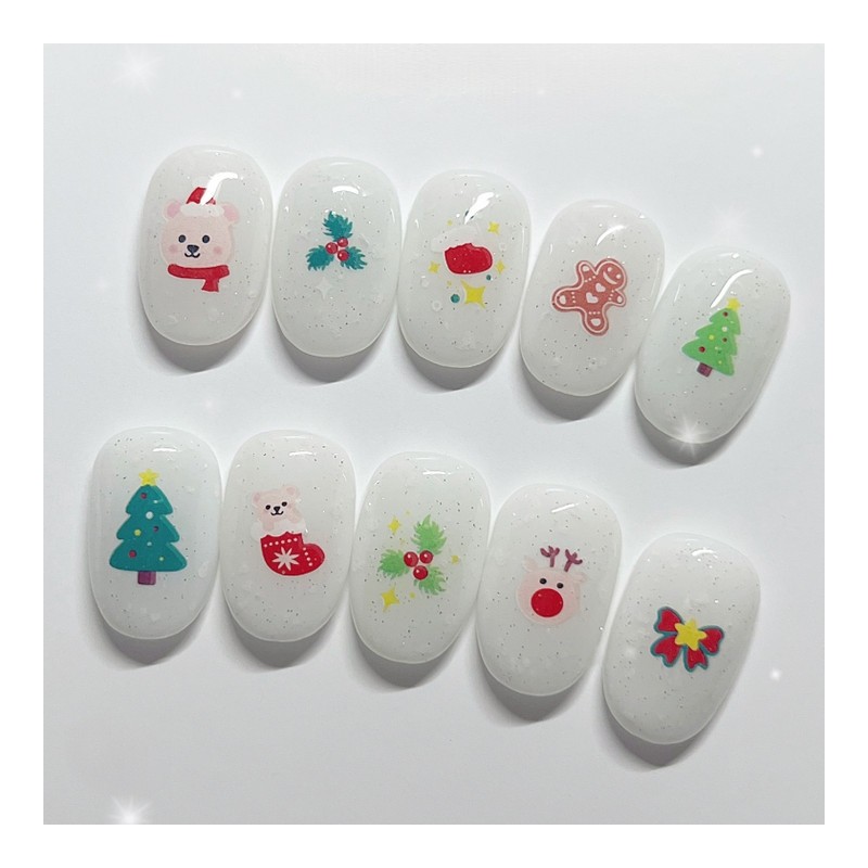[Handmade Nail Tips] Mini Santa Nail Tips - Coffin Egg