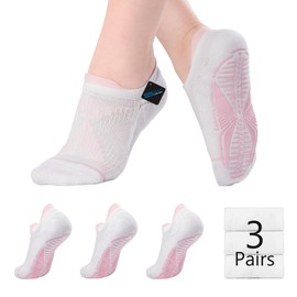 BRISIRA Pilates Socks with Grips Women Non Slip Grippy Yoga Socks Coolmax Bamboo Viscose Compression Barre Hospital Barefoot