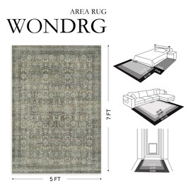 WondRg 2x8 Washable Floral Hallway Runner Rug Kitchen Vintage Traditional Low Pile Non Slip Long Area Rug Retro Distressed Soft Carpet Entryway Beside Bed Living Room Office Porch