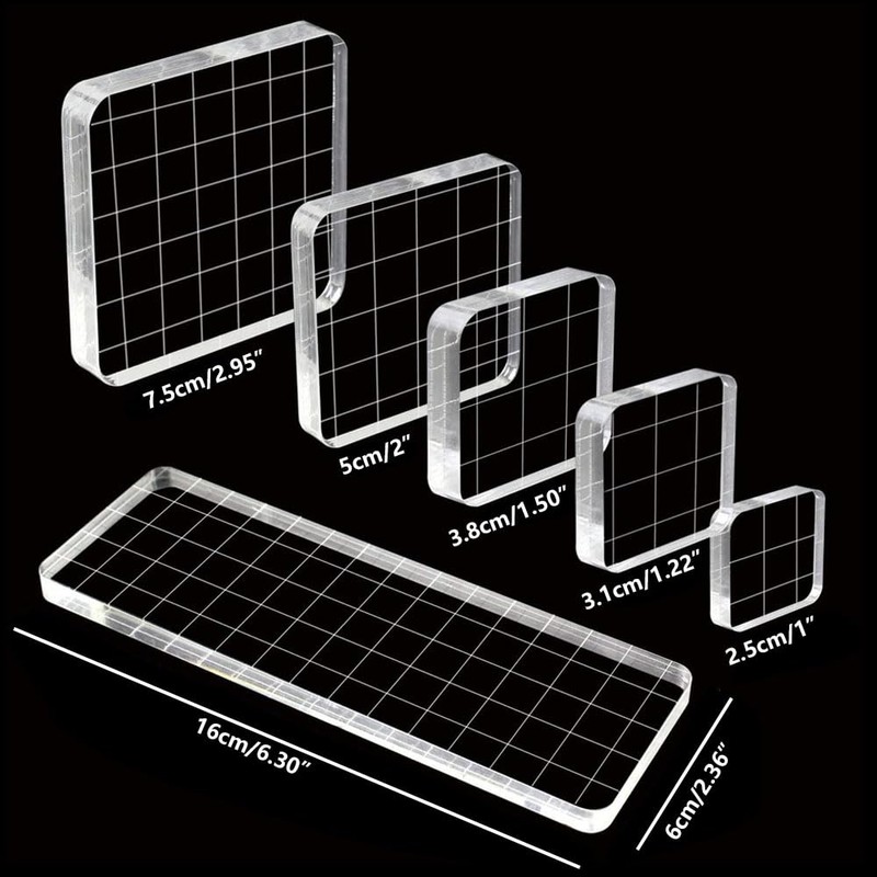 TopHomer Clear Acrylic Stamp Block Set, 10 Pieces with Grid