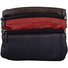 Womens Leather Slim Coin/Money Purse/Holder with Mulitple Pockets - Brown/Red/Navy