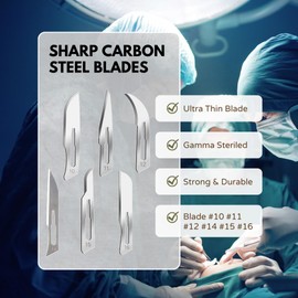 IMEDS Carbon Steel Sharp Blades Sterile Assorted Pack of 60 Pcs with Stainless Steel Scalpel Handle Graduated #3 All-in-One Kit to Make Finest Precision Cuts Multi-Function Scientific Lab Supplies