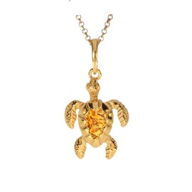 Artisana-Schmuck Bernstein Anhänger, kleine Schildkröte als Anhänger aus Bernstein und 925 Sterling Silber vergoldet