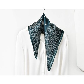 MEISEE Pure Natural Mulberry Silk Scarfs Women Small Square Scarf 21" x 21" Breathable Lightweight Neckerchief Printed Headscarf (green-10)