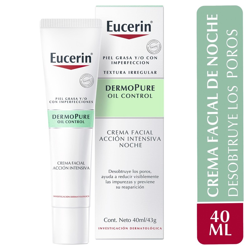 Eucerin Crema facial noche piel grasa, 40ml
