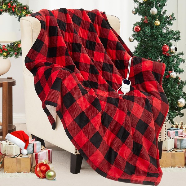 HomeMate Electric Blanket Heated Throw - 50“x60“ Ultra Soft Cozy Flannel Heating Blanket with 10 Fast Heat Levels 8 Hours Auto Off Over-Heated Protection ETL Certification Keep Warm in Home Office