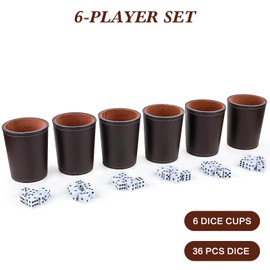 Gesserit Felt Lined PU Leather Dice Cups Set, 6 Quiet Dice Cups with 36 Dice for Bar Party Yahtzee Farkle Dice Games, Coffee