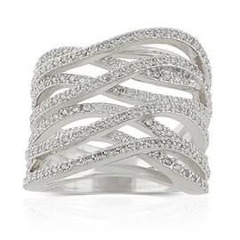 JanKuo Jewelry Rhodium Plated Cubic Zirconia Criss Cross Wide Band Cocktail Ring (8)