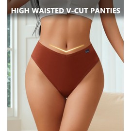 ASIMOON High Waisted Cotton Underwear for Women Comfy High Cut Bikini Panties Ladies Stretch V Waist Cheeky Panty 4 Pack