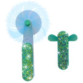 Portable Handheld Fan Rechargeable with Bling Diamond Decor Small Personal Mini Fan for Desk, Travel & Hand Use, Battery Operated for Women (green)