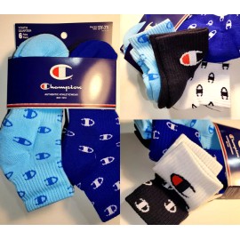 Champion Script 6 Pair Quarter Socks Blue/Black/Whi
