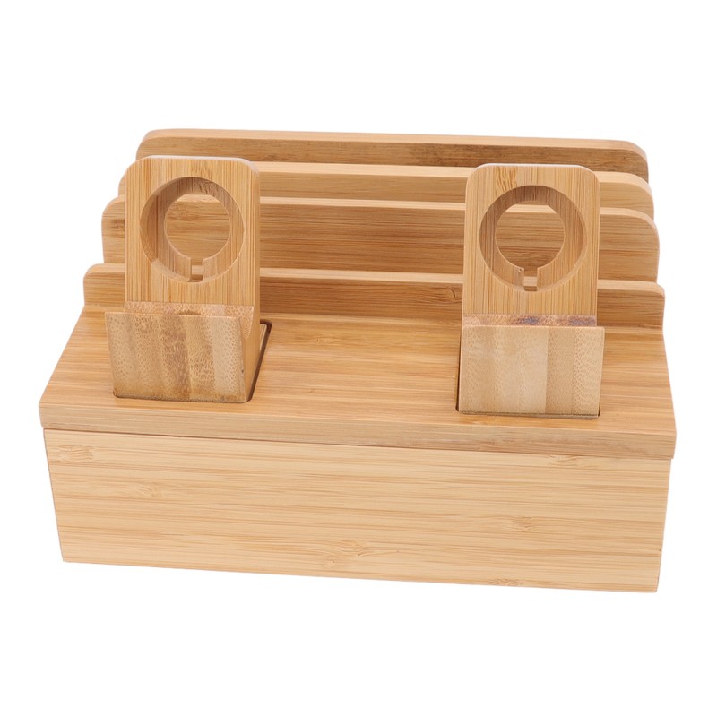 Bamboo Charging Station Multifunction 5 Ports Charging Station Rack for