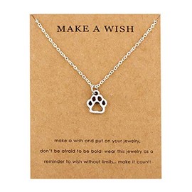 JewelleryJoy Make a Wish Paw Print Necklace Dog Cat Pendant Chain in Organza Bag