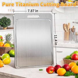 ZYBIDEAL 2025 New 100% Pure Titanium Cutting Board with Grooves, Double Sided Food Grade Chopping Board, Meat, Fruit and Vegetable Cutting Board, Dishwasher Safe (7.87 * 11.4")