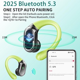 Bluetooth Kopfhörer Sport, Kopfhörer Kabellos Bluetooth 5.4 mit 4 ENC Mic, 50H Spielzeit Tiefer Bass Earbuds, Kabellose Kopfhörer IP7 Wasserdicht Ohrhörer LED-Anzeige USB-C Touch Control mit Ohrhaken