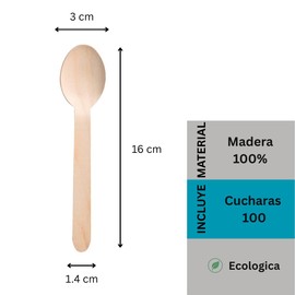 Cuchara Desechable de Madera Guppi 100 pza Biodegradable