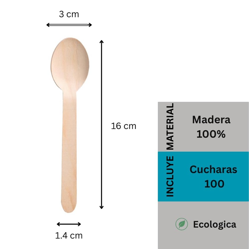 Cuchara Desechable de Madera Guppi 100 pza Biodegradable